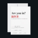 Are You In? Vegas Wedding Response Card<br><div class="desc">Modern typography Vegas vibes The response card to the simple invitation that lets your guests know what to expect: Wedding, Partying, Vegas. Who WOULDN'T want to be there?! The basic color palette of black, white, and red pays homage to a deck of playing cards. We love this invitation suite layout...</div>