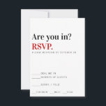 Are You In? Vegas Wedding Response Card<br><div class="desc">Modern typography Vegas vibes The response card to the simple invitation that lets your guests know what to expect: Wedding, Partying, Vegas. Who WOULDN'T want to be there?! The basic color palette of black, white, and red pays homage to a deck of playing cards. We love this invitation suite layout...</div>