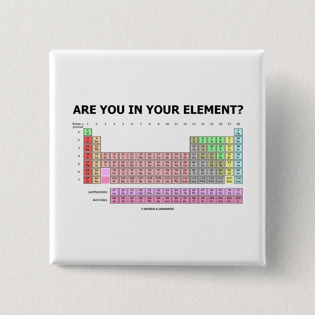 Are You In Your Element? (Periodic Table Humor) Button (Front)