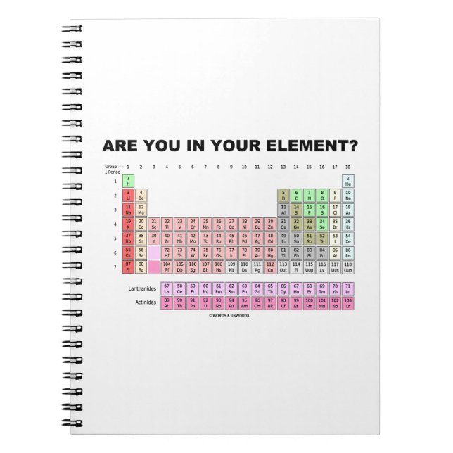 Are You In Your Element? Periodic Table Humor Notebook (Front)