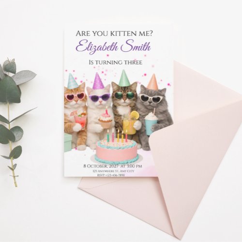 Are You Kitten Me? Cat Birthday Party Invitation