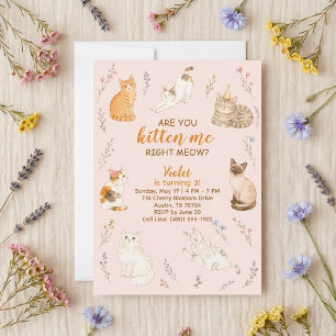 Are You Kitten Me? Cat Wildflower Pink Invitation