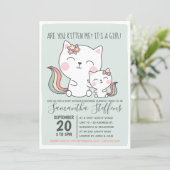 Are You Kitten Me Cute Green Cat Girl Baby Shower Invitation (Standing Front)