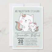 Are You Kitten Me Cute Green Cat Girl Baby Shower Invitation (Front)
