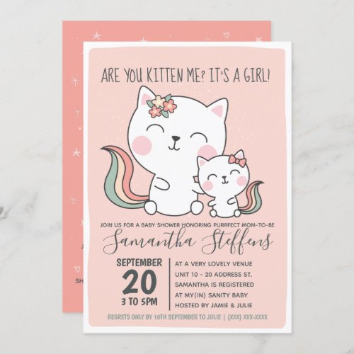Are You Kitten Me Cute Pink Cat Girl Baby Shower Invitation