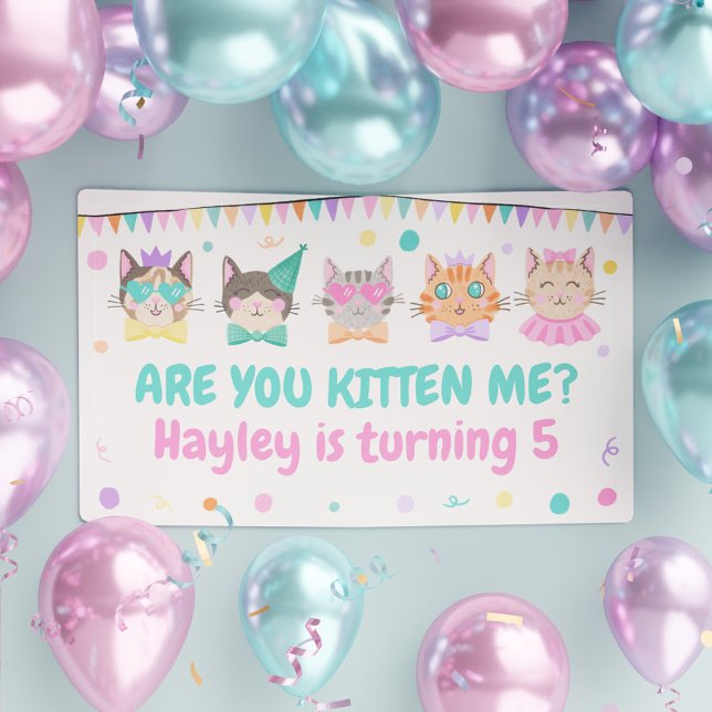 Are You Kitten Me? Kitty Cat Girls Birthday  Banner (Are You Kitten Me? Kitty Cat Girls Birthday Banner)