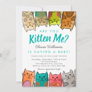 Are You Kitten Me? Kitty Cats Neutral Baby Shower Invitation