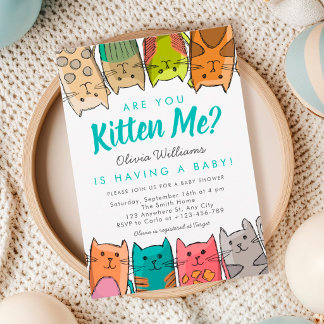 Are You Kitten Me? Kitty Cats Neutral Baby Shower Invitation