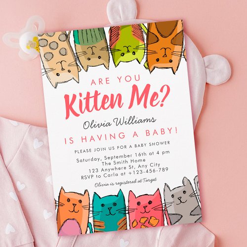 Are You Kitten Me Kitty Cats Neutral Baby Shower Invitation