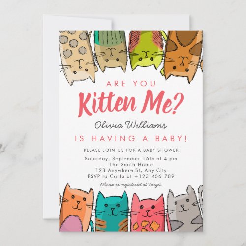 Are You Kitten Me Kitty Cats Neutral Baby Shower Invitation