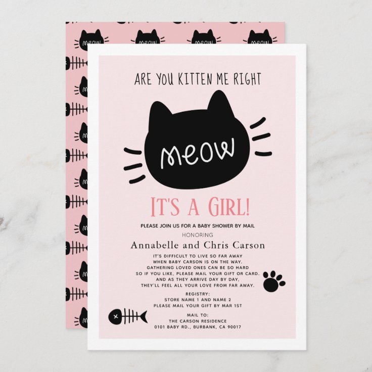 Are You Kitten Me Pink Girl Baby Shower by Mail Invitation | Zazzle