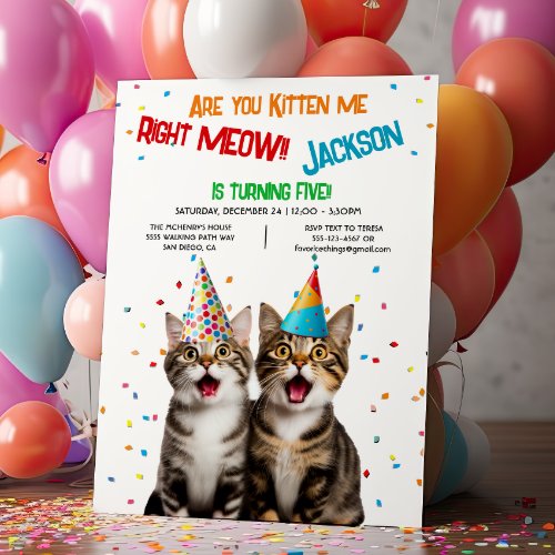 Are you Kitten me right Meow Birthday Party 2 Cats Invitation