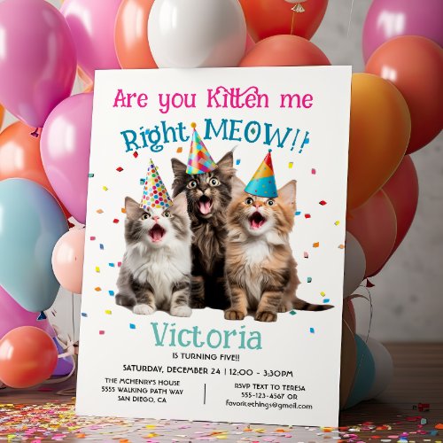 Are you Kitten me right Meow Birthday Party Cat Invitation