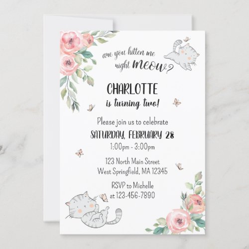 Are You Kitten Me Right Meow Cat Birthday Invite