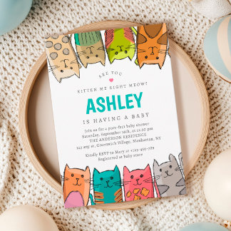 Are You Kitten Me Right Meow Cats Baby Shower Invitation