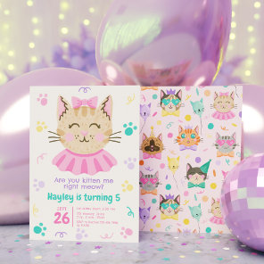 Are You Kitten Me Right Meow Cute Kitty Cat Pastel Invitation