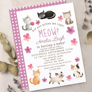 Are You Kitten Me Right Meow Girl Baby Invitation
