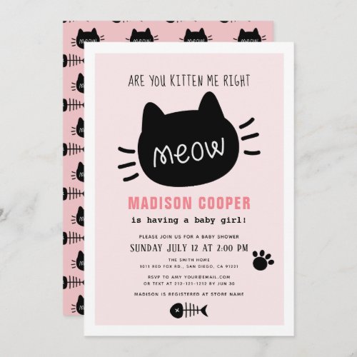 Are You Kitten Me Right Meow Pink Girl Baby Shower Invitation
