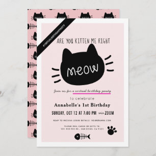 Are You Kitten Me Right Meow Pink Virtual BIrthday Invitation