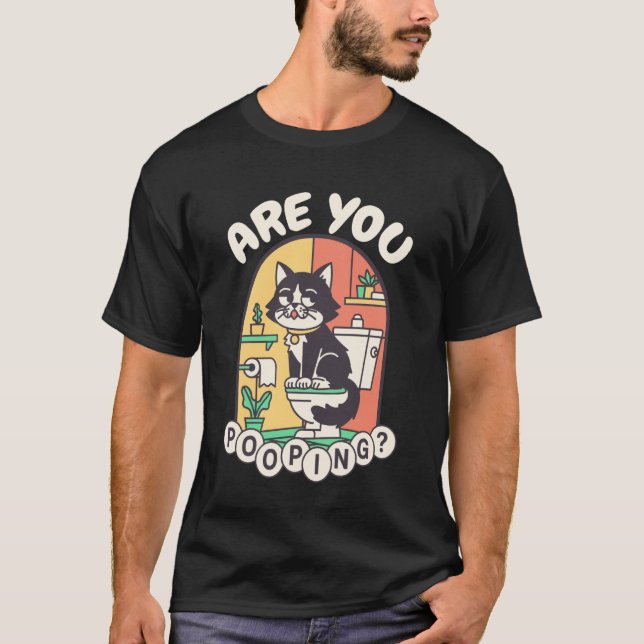 are You Pooping Funny Cat Bathroom Meme Long Sleev T-Shirt (Front)