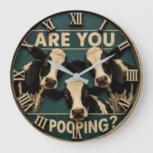 Are You Pooping? Funny Cow Farmhouse Bathroom Large Clock