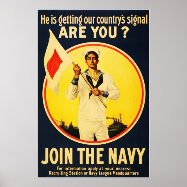 Are You Ready? JOIN THE NAVY! US War Recruitment Poster (Front)