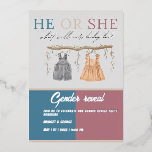 are you team boy or girl gender reveal party  foil invitation