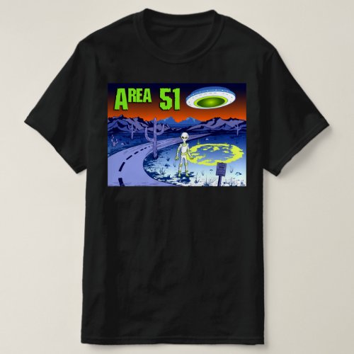 Area 51 Alien and Flying Saucer T_Shirt