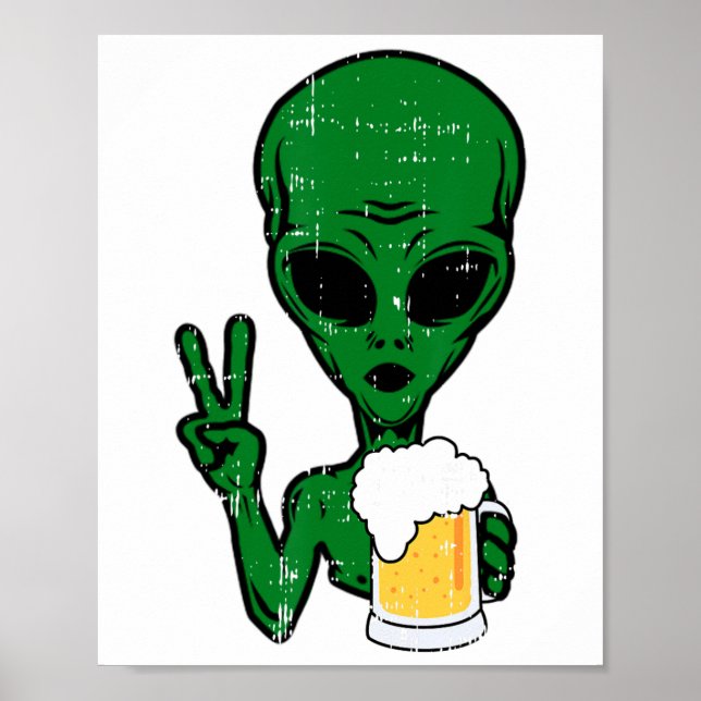 Area-51 Alien Beer Peace Sign Lazy Drinking Hallow (Front)