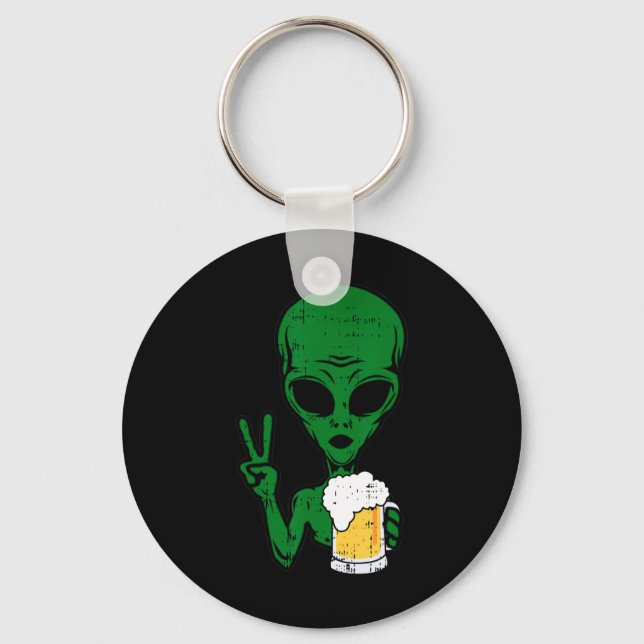 Area-51 Alien Beer Peace Sign Lazy Drinking Hallow Keychain (Front)