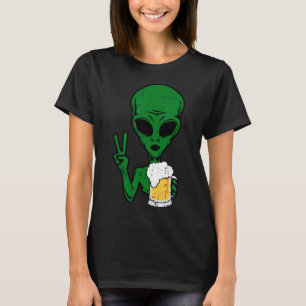 Area-51 Alien Beer Peace Sign Lazy Drinking Hallow T-Shirt