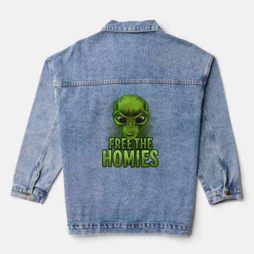 Area 51 Free The Homies Alien Ufo  Denim Jacket