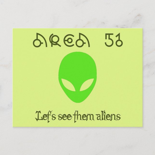 Area 51 Let's see them aliens Postcard (Front)