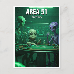 Area 51 Nevada Aliens poker Postcard