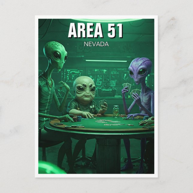 Area 51 Nevada Aliens poker Postcard (Front)