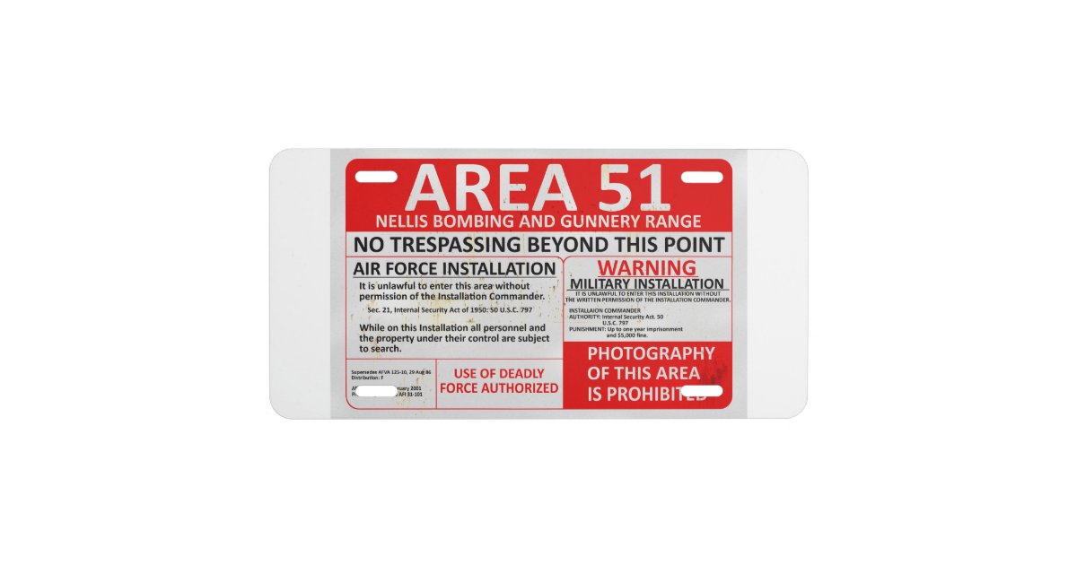 Area 51 No Trespassing Sign License Plate Zazzle