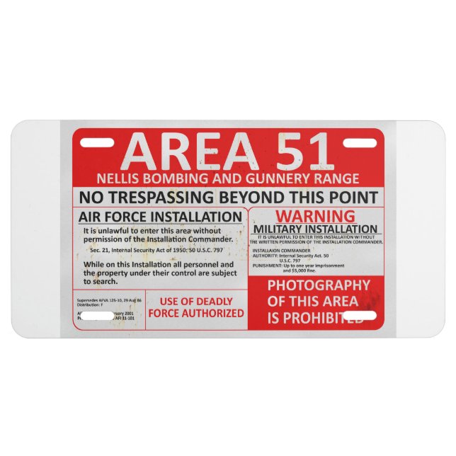 Area 51 No Trespassing Sign License Plate (Front)