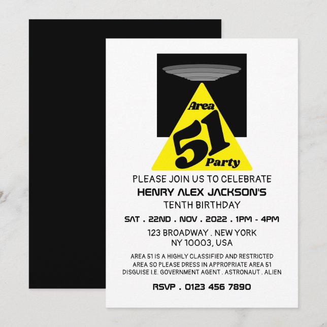 Area 51 UFO, Birthday Invitation (Front/Back)