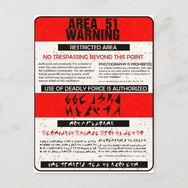 Area 51 Warning Postcard (Front)