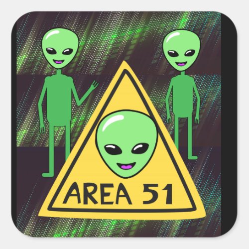 Area 51 with Aliens Square Sticker