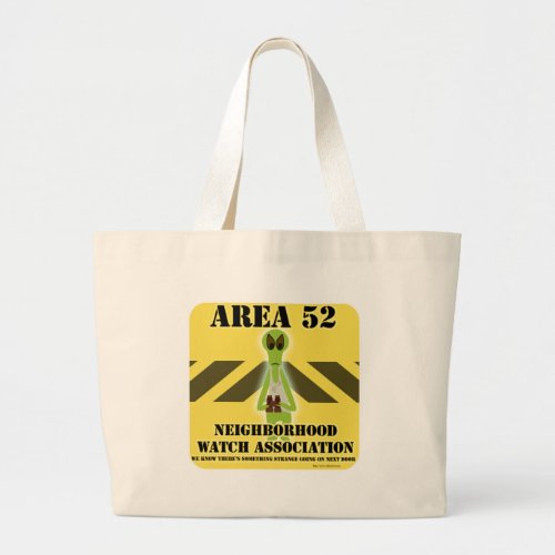  Area 52 With Alien Funny Logo Cartoon Large Tote Bag