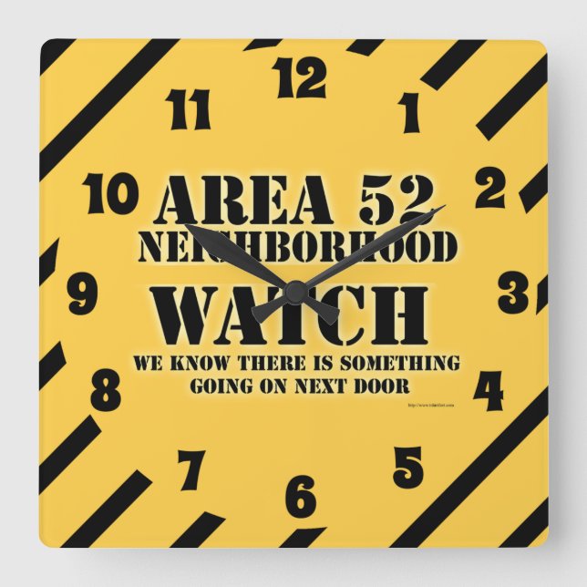 Area 52 With Yellow Warn Logo Design Square Wall Clock (Front)