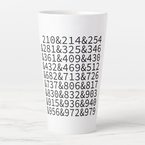 Area Codes Texas Latte Mug