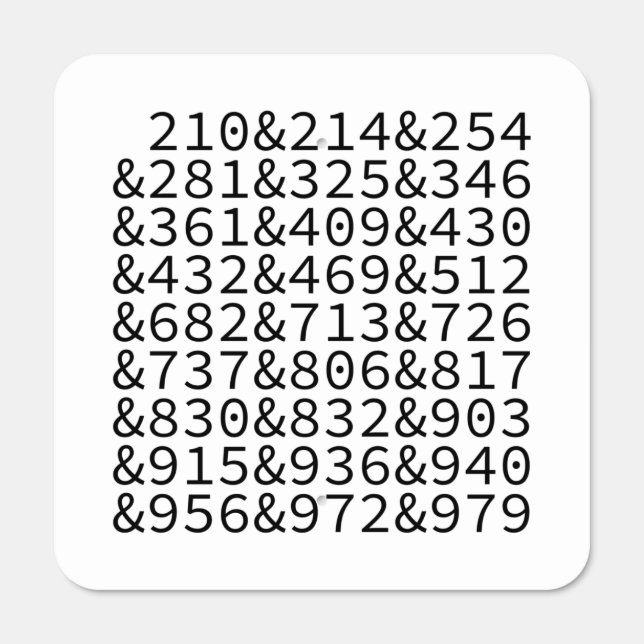 Area Codes Texas Metal Sign (Front)