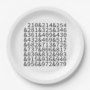 Area Codes Texas Paper Plates