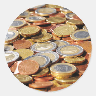 Area of euro coins classic round sticker
