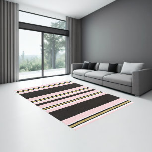 Area Rug, Simplicity Pink & White Gold BlackStripe Rug