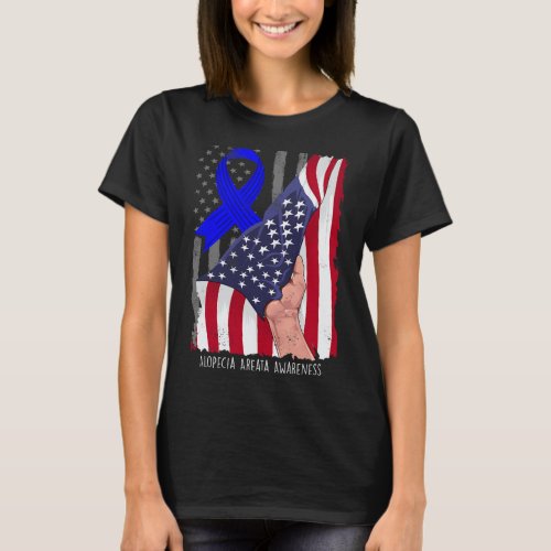 Areata Awareness Vintage American Flag Blue Ribbon T_Shirt