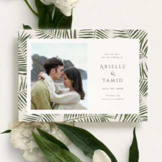 Areca Modern Watercolor Palm Wedding Save the Date
