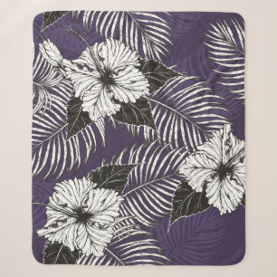 Areca palm and Hibiscus sketch by hand drawing. Pl Sherpa Blanket